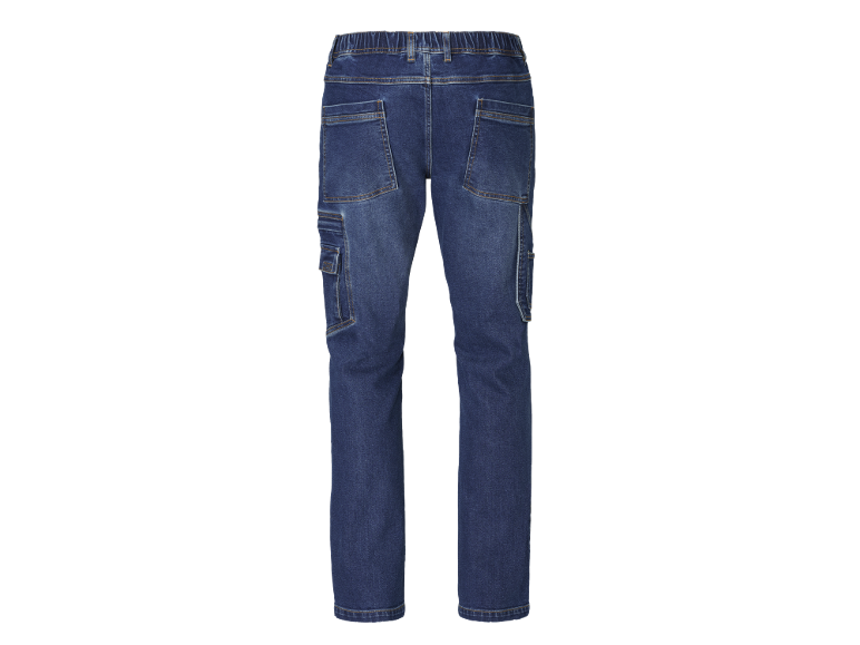 Pantaloni de lucru din denim albastru cu buzunare laterale și spate