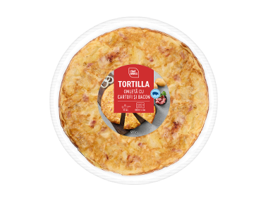 Tortilla cu omletă, cartofi și bacon, 500g.