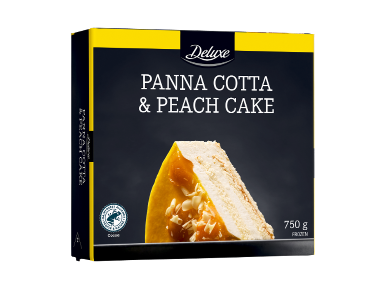 Panna Cotta & prăjitură cu piersici, 750g, congelată, cu cacao Rainforest Alliance.