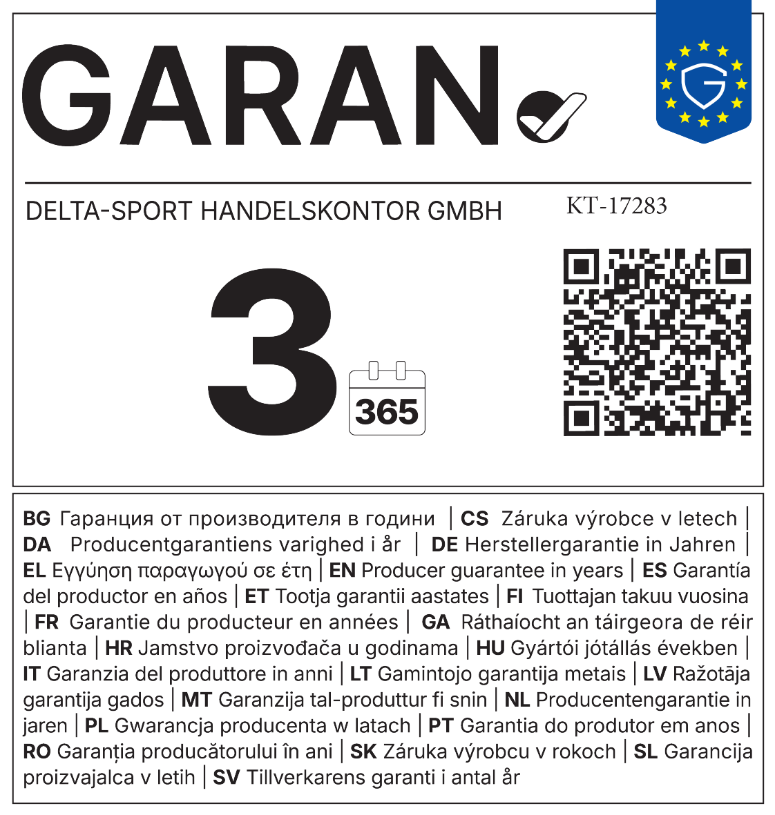 Sigiliu de garanție: 3 ani garanție de la producător, 365 de zile.