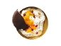 Desert de frișcă cu dulceață de portocale, rodie și biscuiți de ciocolată.