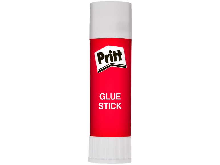 Lipici roșu tip stick cu etichetă albă și textul „GLUE STICK”.