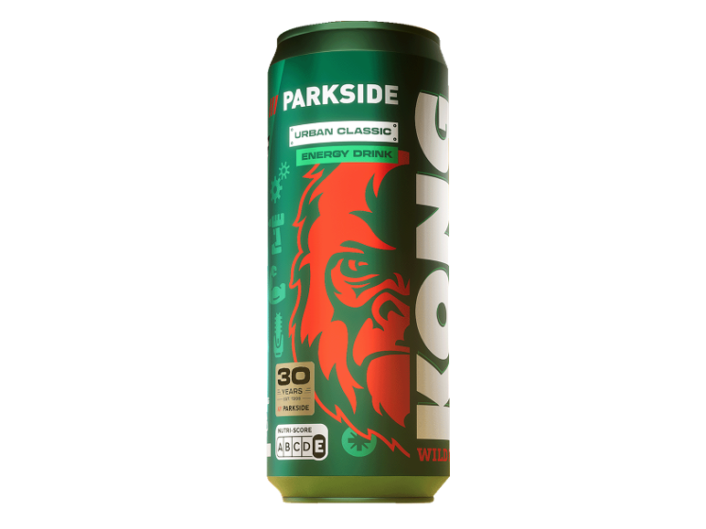 Băutură energizantă Parkside Kong Strong Urban Classic cu logo gorilă.