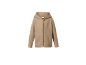 Jachetă fleece cu glugă de culoare camel, cu fermoar frontal.