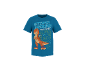 Tricou pentru copii cu imprimeu de dinozaur și câine, cu textul „STOMP AROUND”.