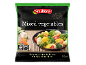 Pungă de legume mixte congelate cu instrucțiuni de gătire și sugestie de servire.