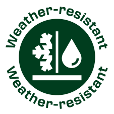 Sigiliu verde „weather-resistant” cu fulgi de zăpadă și o picătură de apă.