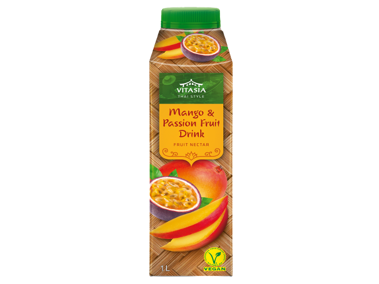 Băutură nectar de fructe mango și fructul pasiunii stil thailandez, 1L, vegană.