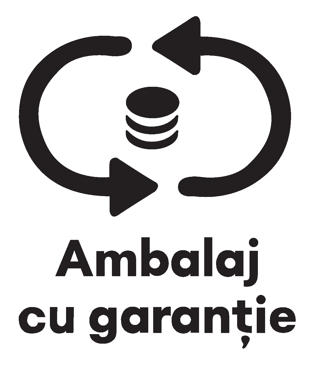 Ambalaj cu garanție - simbol cu monede și săgeți circulare.