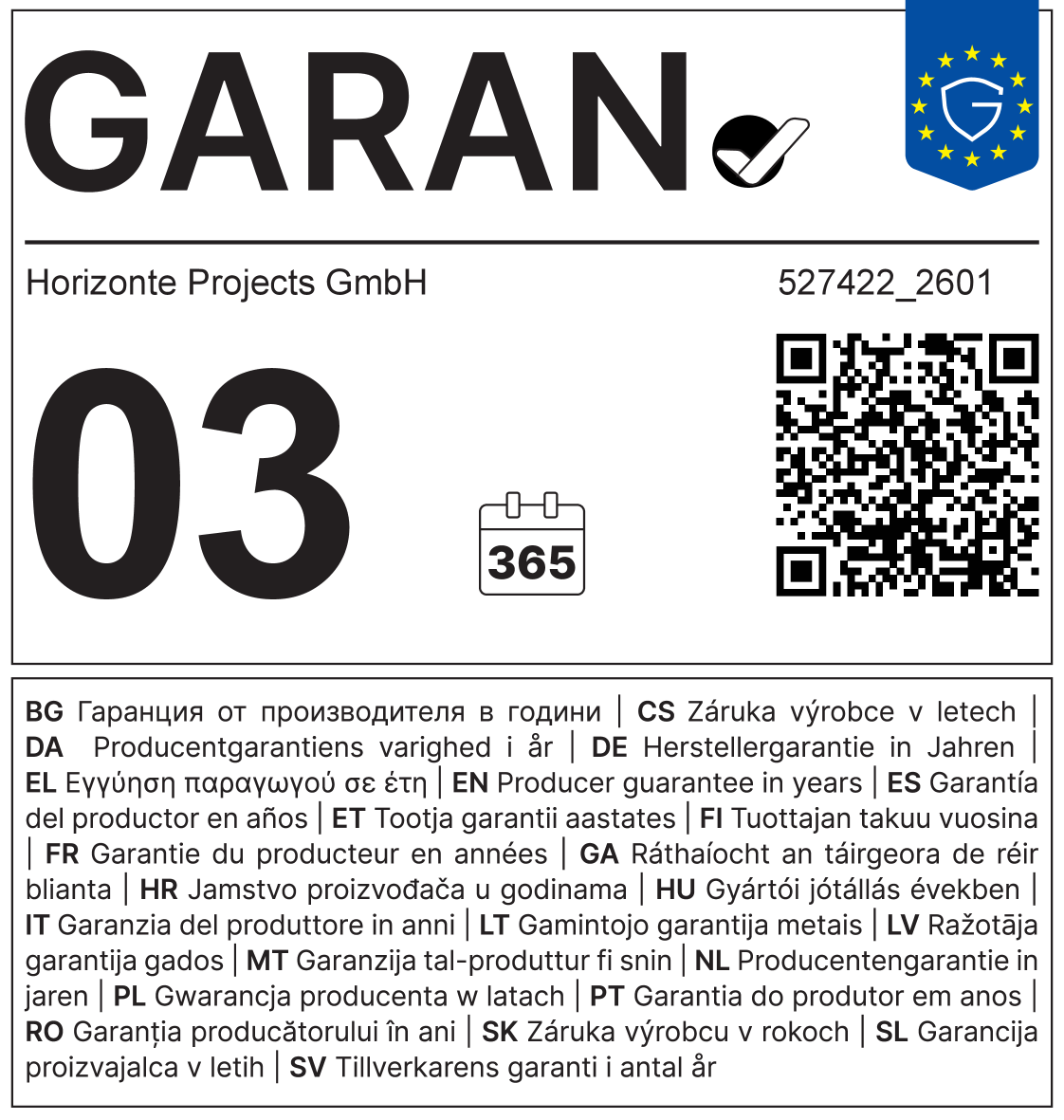 Garanția producătorului 03 ani, 365 zile.