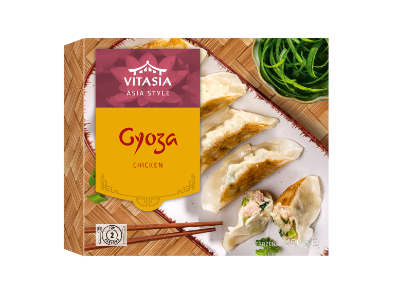 Cutie de gyoza de pui congelate stil asiatic, 400g, cu o porție pentru 2 persoane.
