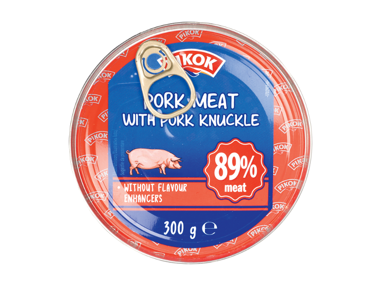 Conservă carne de porc cu ciolan de porc, 89% carne, fără amelioratori de aromă, 300 g.