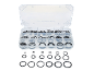 Set de inele O de diferite dimensiuni într-un organizator transparent.