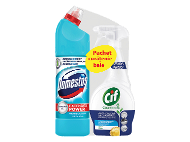 Pachet de curățenie pentru baie cu gel dezinfectant și spray anticalcar