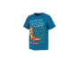 Tricou albastru pentru copii cu imprimeu dinozaur și textul 'STOMP AROUND'.