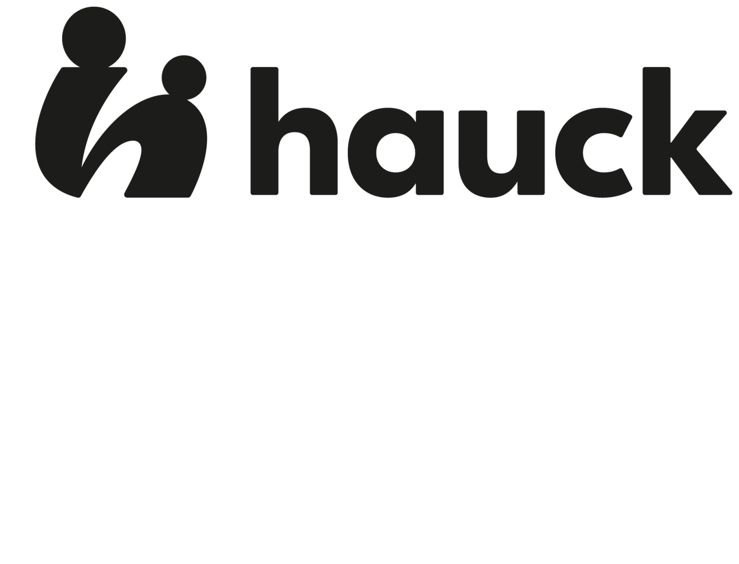 Siglă cu figuri umane stilizate și cuvântul „hauck” în două variante de culoare.