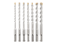 Set de opt burghie SDS plus de diferite dimensiuni pe un fundal negru.