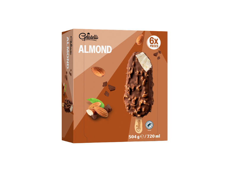 Cutie de înghețată de ciocolată cu migdale, 6 bucăți, 504 g / 720 ml.