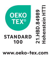 Sigiliu de certificare Oeko-Tex Standard 100 cu numărul 21.HBD.84989 Hohenstein HTTI.