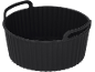 Coș negru din silicon pentru friteuză cu aer, cu laterale striate și mânere.