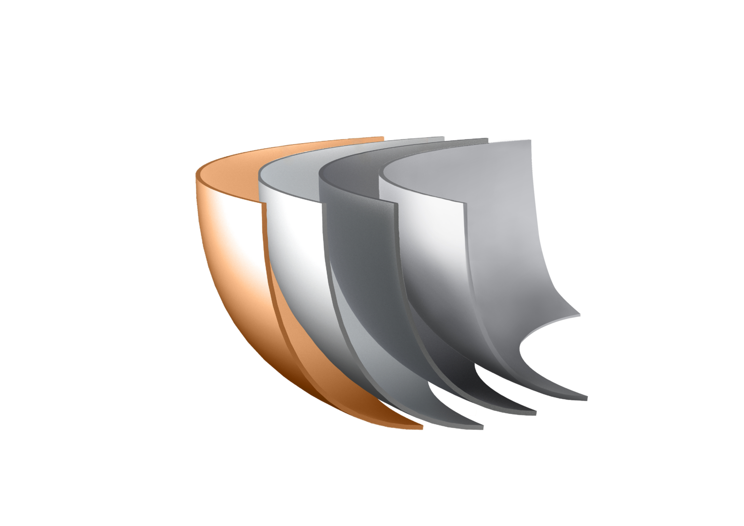 Structură metalică cu cinci straturi, compusă din cupru, argint și metal gri.