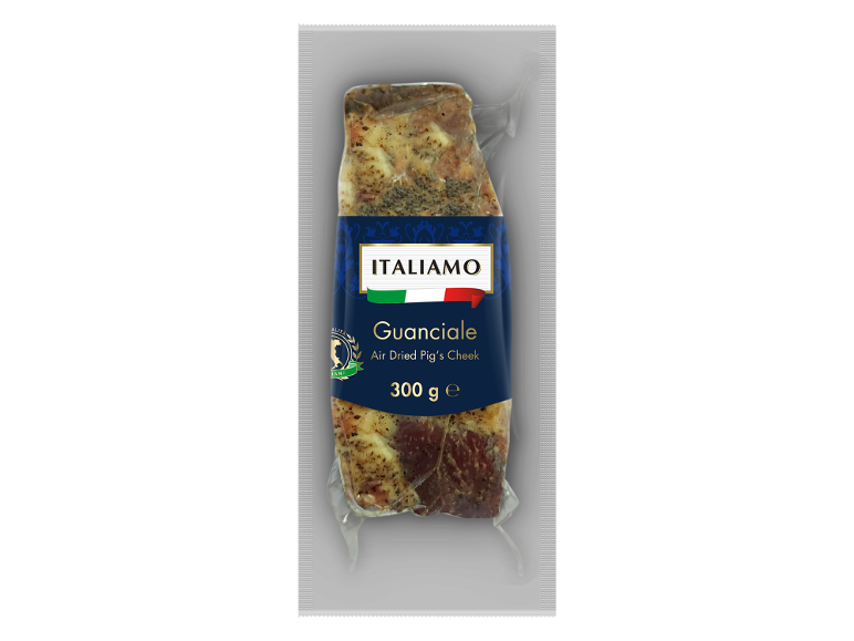 Guanciale uscat la aer, 300 g, ambalat în vid.