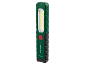 Lampă de lucru LED verde cu buton roșu de pornire și logo