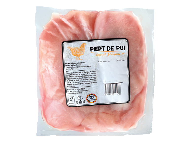Piept de pui dezosat, fără piele, ambalat în vid