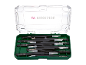 Set de pensete într-o cutie verde cu capac transparent.