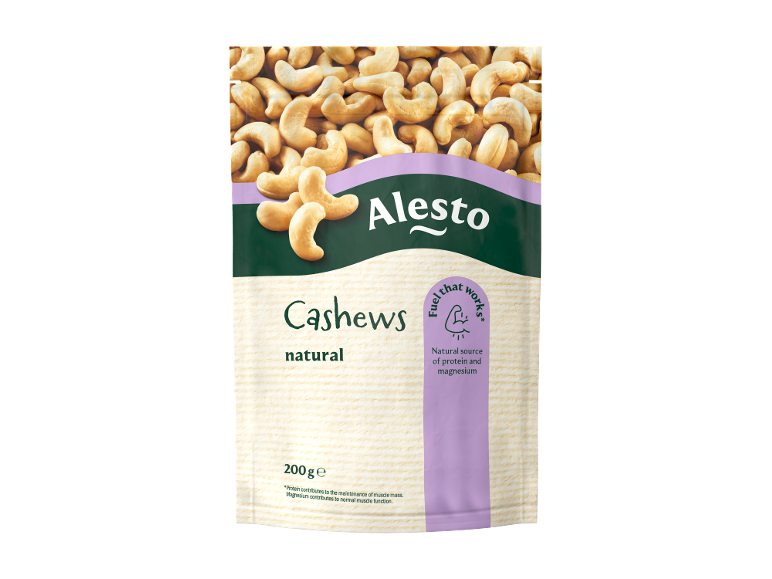 Pachet de 200g de caju natural, sursă de proteine și magneziu.