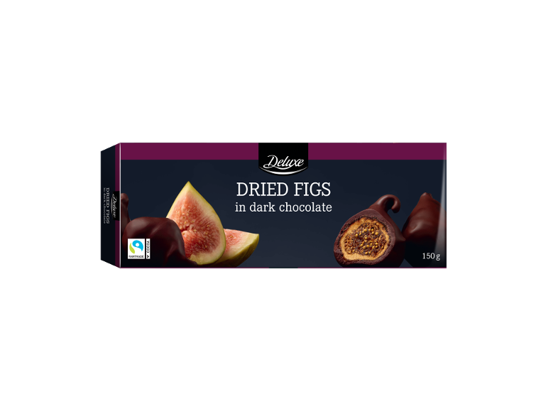 Smochine uscate în ciocolată neagră, cu etichetă Fairtrade cacao, 150g.