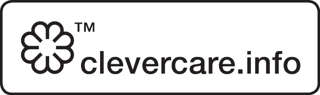 Siglă cu simbol floral și textul „TM clevercare.info” pe o etichetă dreptunghiulară.