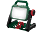 Lampă de lucru LED verde și neagră cu lumină albă strălucitoare, mâner roșu și suport reglabil.