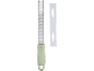 Răzătoare de mână cu mâner verde deschis și capac de protecție transparent.