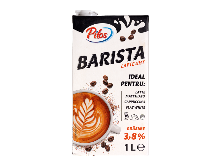Cutie de lapte UHT pentru barista, ideal pentru latte, cappuccino și flat white, 3,8% grăsime, 1L.