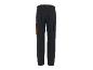 Pantaloni de lucru gri închis cu accente portocalii și multiple buzunare, vedere din spate.
