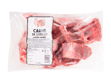 Ambalaj de carne de curcan congelată pentru ciorbă, cu etichetă în limba română.