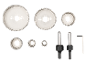 Set de burghie diamantate pentru faianță, cu diverse dimensiuni și accesorii.