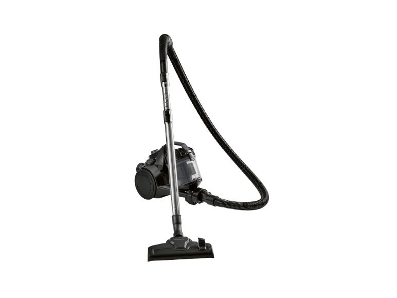 Aspirator negru cu recipient transparent pentru praf și tub telescopic metalic