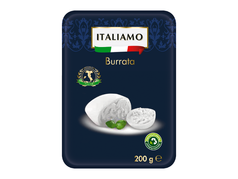 Ambalaj de burrata cu frunze de busuioc, 200 g.