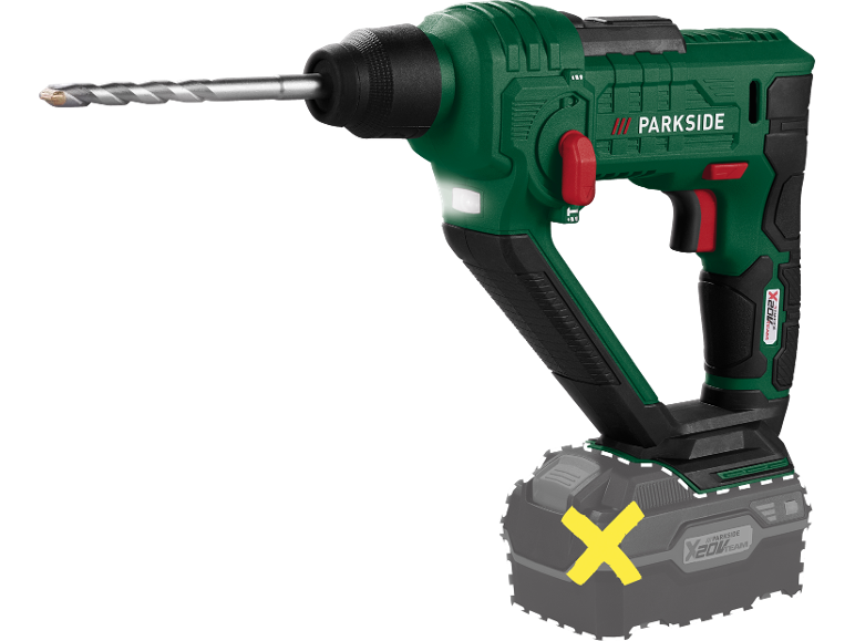 Ciocan rotopercutor fără fir cu acumulator și burghiu.