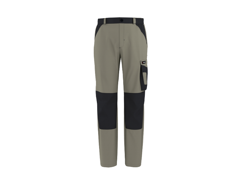 Pantaloni de lucru bărbătești kaki cu inserții negre și buzunare.