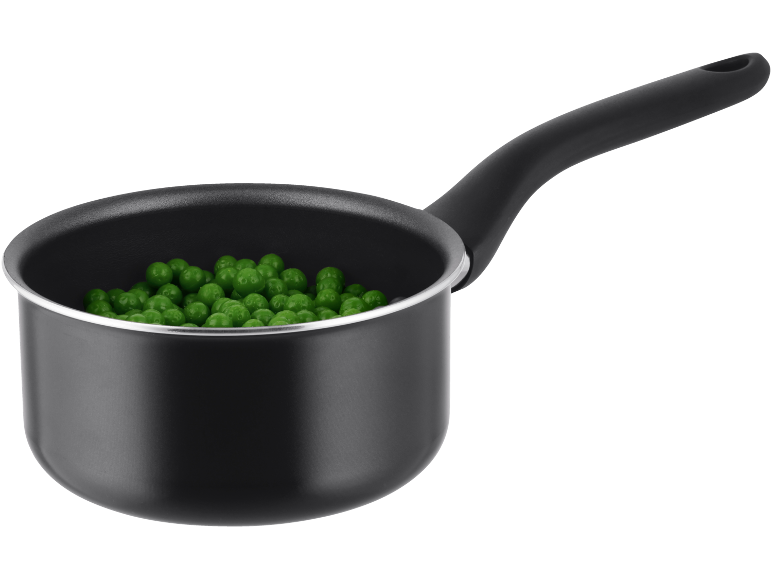 Cratiță neagră cu mazăre verde.