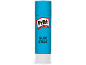 Baton de lipici albastru cu o etichetă albă și roșie, având textul „GLUE STICK”.