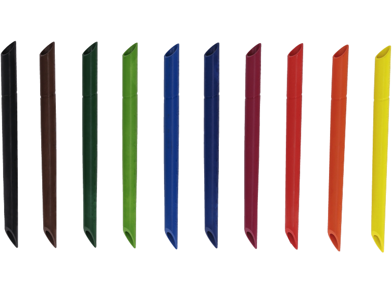 Un asortiment de 12 bețe de bambus colorate, cu o tăietură diagonală în partea superioară.