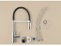 Kit de instalare robinet de bucătărie cu robinet cromat, furtunuri și garnituri.