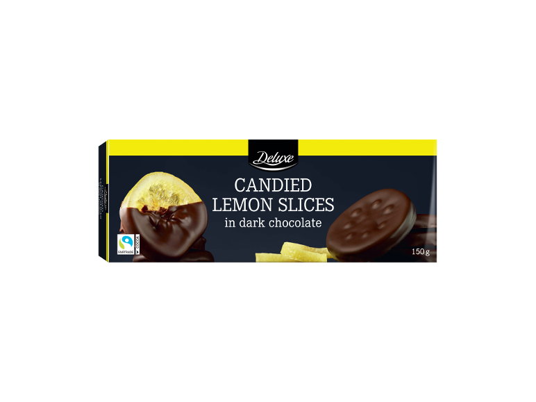 Felii de lămâie confiate în ciocolată neagră, 150 g.