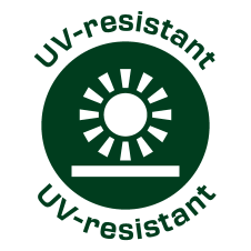 Sigiliu verde „UV-resistant” cu un soare și o linie.