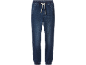 Pantaloni jogger din denim albastru închis pentru copii, cu șnur alb.