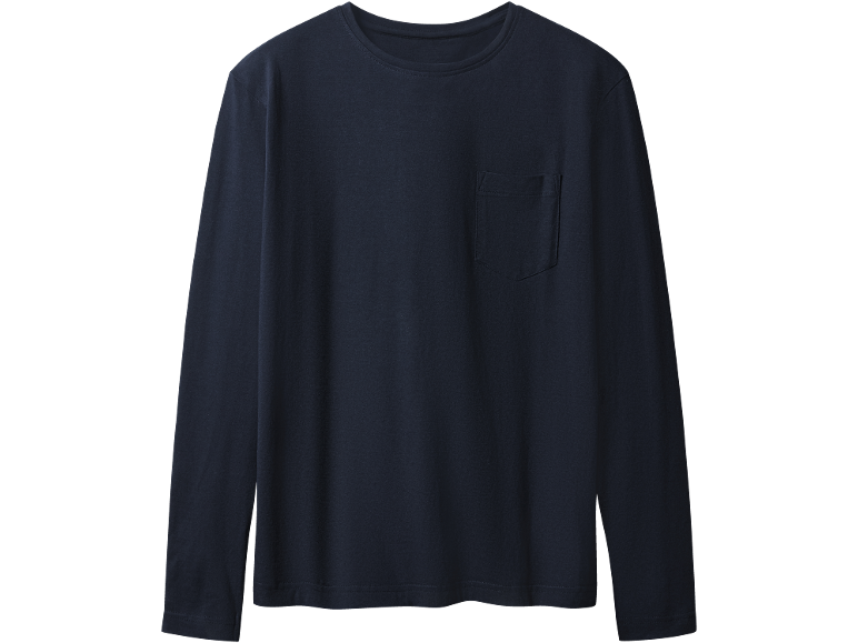 Tricou bleumarin cu mânecă lungă și buzunar la piept.
